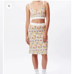 Obey Cotton New Preppy Streetwear Pastel Pink Blue Yellow Checked Plaid Skirt M